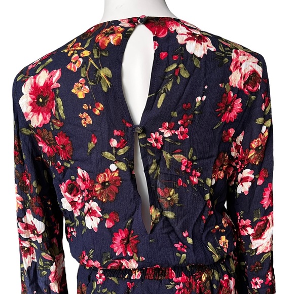 NWT, BluIvy Navy Floral Tiered Ruffle Hem Cinch Waist Dress, sz S - Picture 9 of 12